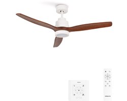 CREATE - Plafondventilator 40W silent Ø132 cm - Met Verlichting drie temperaturen - Met Wandregelaar - Met Afstandsbediening - 6 Snelheden - Timer - Zomer/Winter functie - Doker Hout - WIND STYLANCE