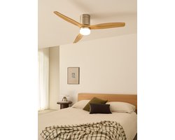 CREATE - Plafondventilator 40W silent Ø132 cm - Met Verlichting drie temperaturen - Met Wifi - Met Afstandsbediening - 6 Snelheden - Timer - Zomer/Winter functie - Níkkel - WIND CALM