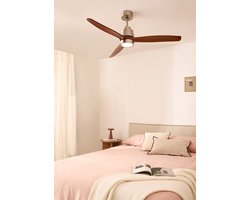 CREATE - Plafondventilator 40W silent Ø132 cm - Met Verlichting drie temperaturen - Met Wifi - Met Afstandsbediening - 6 Snelheden - Timer - Zomer/Winter functie - Níkkel - WIND STYLANCE