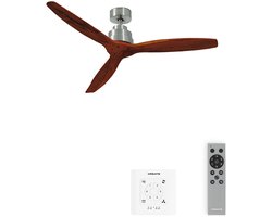 CREATE - Plafondventilator 40W silent Ø132 cm - Met Wandregelaar - Met Afstandsbediening - 6 Snelheden - Timer - Zomer/Winter functie - Níkkel - WIND STYLANCE