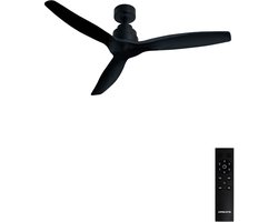 CREATE - Plafondventilator 40W silent Ø132 cm - Met Wandregelaar - Met Afstandsbediening - 6 Snelheden - Timer - Zomer/Winter functie - Zwart - WIND STYLANCE