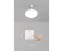CREATE - Plafondventilator 40W stil met intrekbare bladen met licht - Ø108cm - Wit - Controller voor wandmontage + afstandsbediening - WIND CLEAR STUDIO
