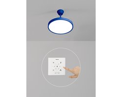 CREATE - Plafondventilator 40W stil met intrekbare bladen met licht - Ø91cm - Kobaltblauw - Controller voor wandmontage + afstandsbediening - WIND CLEAR STUDIO