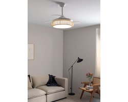 CREATE - Plafondventilator 40W stil Ø107cm intrekbare messen met ledlicht met Wifi van 36W - Koel tot -6ºC - Programmeerbaar - Rieten Afwerking - WIND CLEAR RATTAN