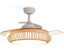 CREATE - Plafondventilator 40W stil Ø107cm intrekbare messen met ledlicht van 36W - Koel tot -6ºC - Programmeerbaar - Rieten Afwerking - WIND CLEAR RATTAN