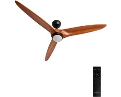 CREATE - Plafondventilator 40W stil Ø152 cm 100% hout - Zwart / Donker hout - Met licht - WIND CENTURY