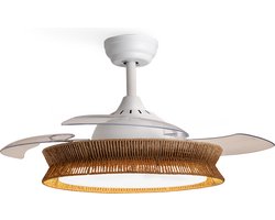 CREATE - Plafondventilator met Stil Licht 40W Ø107 cm - Rieten Afwerking - WIND CLEAR RATTAN