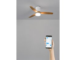 CREATE - Stille 40W plafondventilator met technische ABS bladen (Ø112cm) (ruimtes ≤10m²) - Wit/Licht houtlook - Met licht - WIFI + Afstandsbediening - WIND CALM