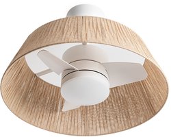 CREATE - Stille plafondventilator 25W Ø60cm met LED-verlichting - Gebroken wit - Ø60cm - Met licht - WIND LAMP NATURAL WOVEN