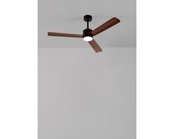 CREATE - Stille plafondventilator 40W met licht - Zwart / Donker hout - Ø132cm - Afstandsbediening - WIND MODERN