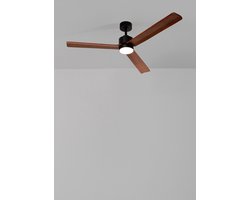 CREATE - Stille plafondventilator 40W met licht - Zwart / Donker hout - Ø152cm - Afstandsbediening - WIND MODERN