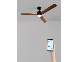 CREATE - Stille plafondventilator 40W met licht - Zwart / Donker hout - Ø152cm - WIFI + Afstandsbediening - WIND MODERN