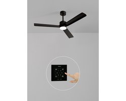 CREATE - Stille plafondventilator 40W met licht - Zwart - Ø132cm - Controller voor wandmontage + afstandsbediening - WIND MODERN