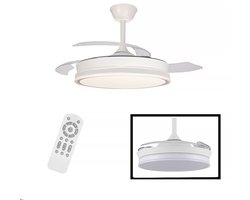 CristalRecord - Plafondventilator Supereco - doorsnede 106 cm – uitklapbare bladen – remote control – dimbaar en kleurenwissel - wit