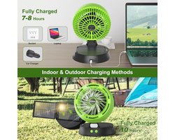 Draadloze Zonne Ventilator met Oplaadbare Batterij en LED-lantaarn - Ideaal voor Camping en Buitenactiviteiten