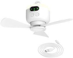 Draagbare kampeerventilator, plafondventilator voor tenten, oplaadbaar 8000 mAh met licht en haak, tijdgestuurd en automatisch uitschakelend, afneembaar ventilatorblad, te gebruiken voor tentluifels, campers, prieelen, strand, slaapzaal, slaapkamer