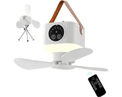 Draagbare Plafondventilator - Campingventilator Met Licht - Oplaadbare Batterij En Afstandsbediening - 360 Graden Verstelbaar - 7200 Mah Capaciteit - Inclusief Standaard En Tas - Voor Tent Camper En Buiten