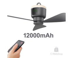 Draagbare Ventilator – Tent Ventilator – 12000mAh – 3 Snelheden – LED Licht – Afstandsbediening