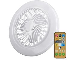 DrPhone BreezeBeam LED-ventilatorlamp – E27 fitting – 30W dimbaar – 3 kleurtemperaturen (3000K/4500K/6000K) – 3 ventilatorsnelheden – Slaapmodus & Timer – Inclusief afstandsbediening - Wit