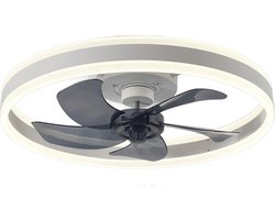 DrPhone EcoFan Lux – Plafondventilator met LED Verlichting – 6 Instelbare Snelheden - Voor Zomer En Winter - 5 Bladen – Nacht Timer – Modieus Design - Mobiele App Bediening – Timer - Zilver/Wit
