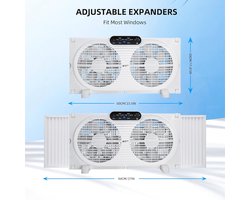 Dubbele Raamventilator met Omkeerbare Luchtstroom en Inbraakalarm - 22,5 cm met Afstandsbediening en 3 Snelheden voor Thuis of Slaapkamer