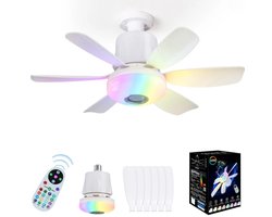 Dutchers® Plafondventilator met Verlichting – RGB Plafond Ventilator - E27 Fitting - Plafondlamp - Ø 50 cm – 24W LED – Met Afstandsbediening, Dimbaar, Kleurverlichting & Geheugenfunctie – Stijlvolle Koelverlichting voor Slaapkamer & Woonkamer