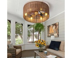 ENXING Vintage E12 Plafondventilator Met Lamp Omkeerbare Stomme Plafondventilator Licht 6 Snelheid Timer Vintage Cage Fan Plafond Licht Boho Voor Woonkamer Slaapkamer Lounge (lamp Niet Inbegrepen)