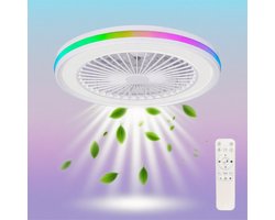 Epochglo – Decoratieve LED Plafondventilator 47 cm – RGB Dimbaar 3000K-6500K – 6 Snelheden – Winter en Zomerstand – Reversibele Motor – Afstandsbediening – Timer – Stil – Plafondlamp voor Slaapkamer, Woonkamer en Kinderkamer