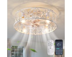 Equivera Plafonniere met Ventilator - Plafondventilator - Met Afstandsbediening - Wit - Plafondventilator Slaapkamer - 4 Lichten - Plafonniere