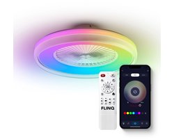 FlinQ LumiFan Smart Plafondventilator met Verlichting - Lamp met 16 Miljoen Kleuren - Ventilator voor aan het Plafond - Ideaal voor op de Slaapkamer - Bestuurbaar met App of Afstandsbediening