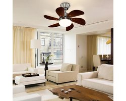 Glitzerlife - Plafond ventilator met verlichting - Ventilator lamp plafond - stille motor met afstandsbediening -E27 ijzer en acryl - Ø75cm - notenhout