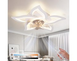 Glitzerlife - Plafondventilator met verlichting - Dimbare LED ventilator lamp plafond - Afstandsbediening - 3 kleurtemperaturen - 6 windsnelheden - Timer & nachtmodus - Ø62cm - Wit - Plafondlampen met ventilator woonkamer slaapkamer