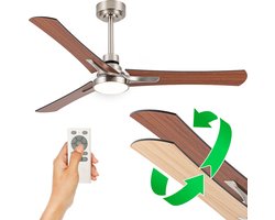 Goedewaere Plafondventilator - Met Afstandsbediening - Zilver - 2 Kleuren Bladen - Met lamp - Fluisterstil - Timer - Ideaal voor slaapkamer - Ventilator plafond - Verlichting - Plafondlamp