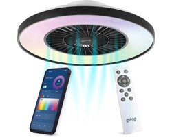 Gologi Plafondventilator met Verlichting - Ø60 cm - LED RGBW - 6 Standen - Plafondlamp Slaapkamer - Plafonniere met Ventilator - Met Afstandbediening en App - Zwart