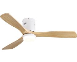 Gotagee 52 inch plafondventilator met 6-snelheden afstandsbediening, wit, 3 massief houten bladen, omkeerbare DC-motor voor woonkamer met LED