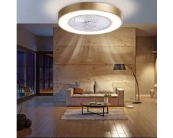 Gouden Ventilator Lamp - Plafondventilator - Smart Lamp - Met Dimmer - 6 Standen Ventilator - Goud - Keuken Lamp - Woonkamerlamp - Moderne lamp