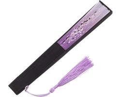 Handbediende opvouwbare ventilator voor vrouwen, opvouwbare handwaaiers, bamboefans met kwastje, zijden stof, fans, wanddecoratie, bruiloftsfeest (lichtblauw)