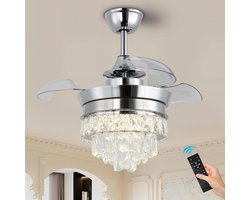 Hanglamp Ventilator - Chroom - 3 Blad - Dimbaar Met Afstandsbediening - 55 cm - 6 Standen - Woonkamer Ventilator Lamp - Plafondventilator - 22 inch