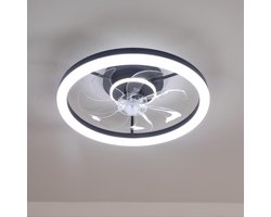 Haobosic - Plafond ventilatielamp - Rond zwart ontwerp - 48x48x13cm - 37W dimbaar licht