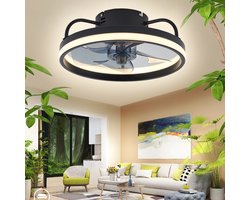 Hennova Plafondventilator - Ventilatoren - Met verlichting - led lampen - Modern - Stille ventilator - Zwart - 55W - 33 x 33 x 12 cm