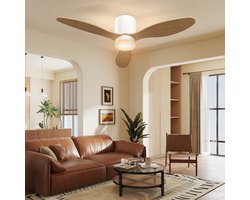 Homcom Plafondventilator met verlichting-Kunststof-Ø115 x 20H cm-Natuurlijk hout