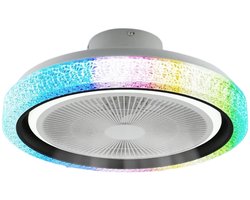 JerMore® – LED plafondventilator – Bluetooth muziek – RGB dimbaar – Met afstandsbediening & app – Acryl wit – Ø50×20 cm – 3,5 kg