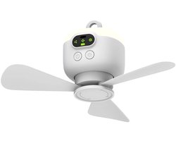 Kampeerventilator 8000mAh op batterijen, draagbare, oplaadbare tentventilator met afstandsbediening, plafondventilatorlamp met 3 afneembare ventilatorbladen, timer, 4 snelheden met gratis afstandsbediening voor buiten, wit