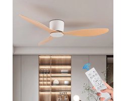 Kioki Plafondventilator - 106cm - Afstandsbediening + App besturing - Plafond Ventilator - Hout(look) - Slaapkamer - Timer - 6 standen - Plafonniere