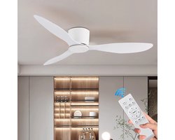 Kioki Plafondventilator - 106cm - Afstandsbediening + App besturing - Plafond Ventilator - Wit - Slaapkamer - Timer - 6 standen - Plafonniere