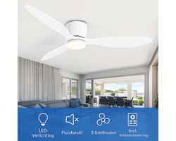Kioki Plafondventilator met verlichting - 106cm - Afstandsbediening + App besturing - Plafond Lamp - Wit - Slaapkamer - LED - Timer - 6 standen - Plafonniere