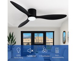 Kioki Plafondventilator met verlichting - 106cm - Afstandsbediening + App besturing - Plafond Lamp - Zwart - Slaapkamer - LED - Timer - 6 standen - Plafonniere