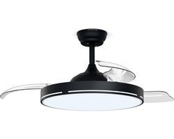 Klarstein AirFold Plafondventilator met Verlichting - Slimme Bediening, Intrekbare Bladen, Dimbare LED, 6 Snelheden, Dubbele Rotatie, Stille gelijkstroommotor, 107cm, Zwart