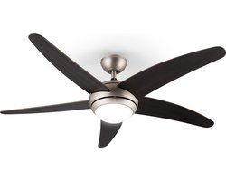 Klarstein Bolero - 2-in-1 plafondventilator 134cm diameter, licht 55W vermogen, houten bladen, afstandsbediening, 50 dB, 3 draaisnelheden: snel, medium, langzaam, walnoot