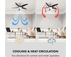 Klarstein Bolero - 2-in-1 plafondventilator 134cm diameter, licht 55W vermogen, houten bladen, afstandsbediening, 50 dB, 3 draaisnelheden: snel, medium, langzaam, zwart